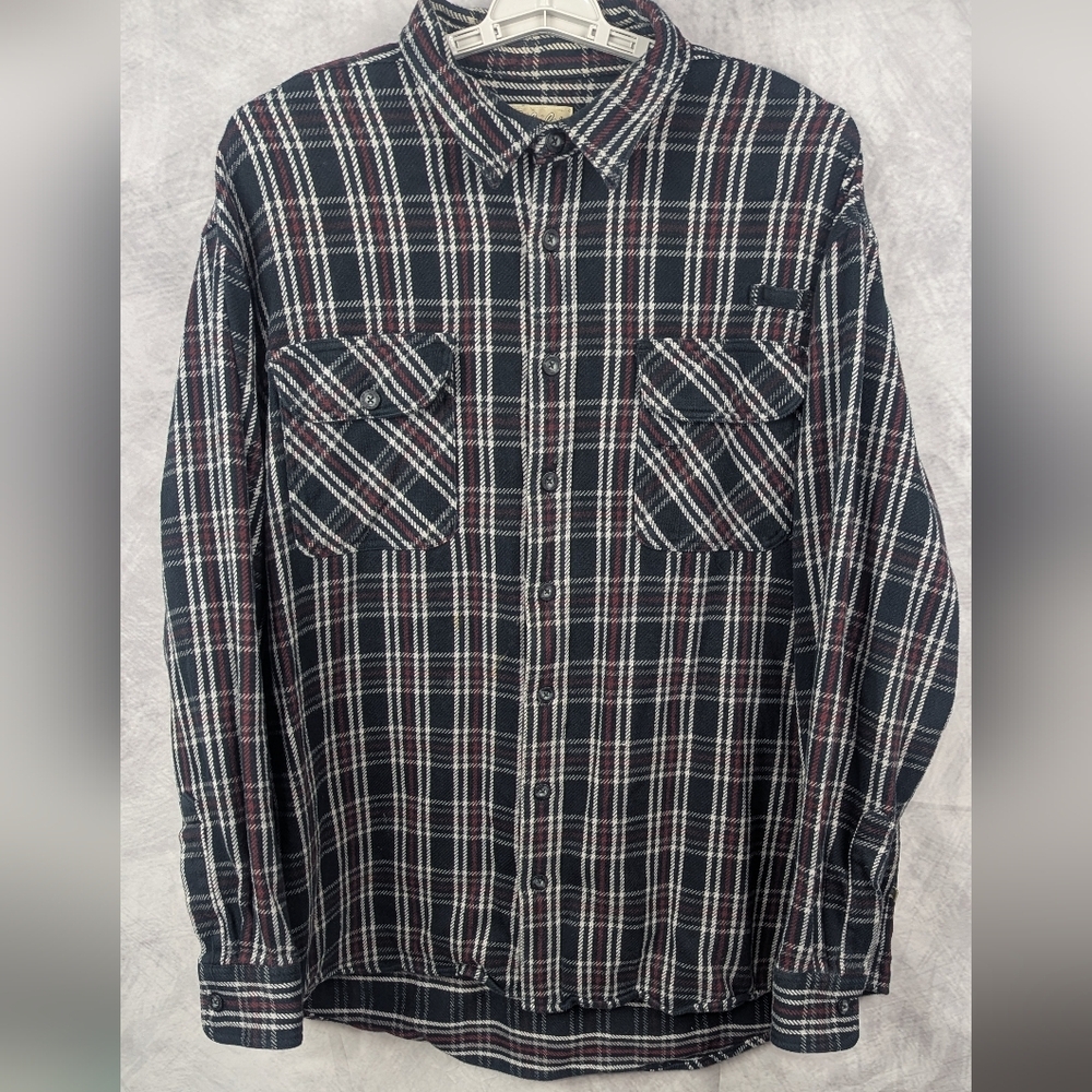 Cabela's Size 2XL Flannel Plaid Heavyweight Button Down Shirt Black Red White